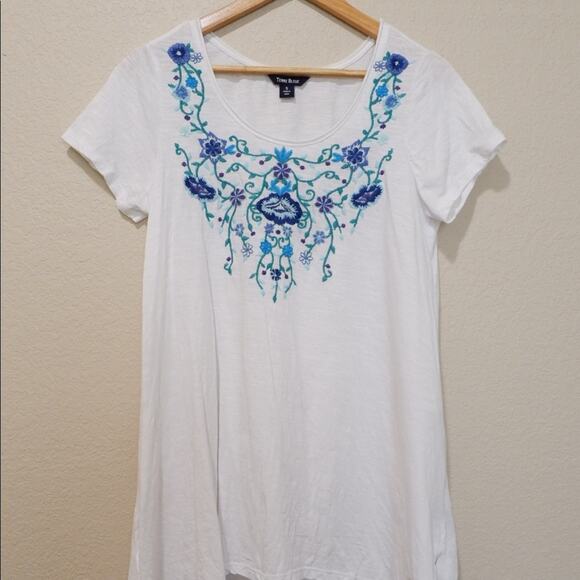 Terre blue embroidered short sleeve top - Picture 3 of 8